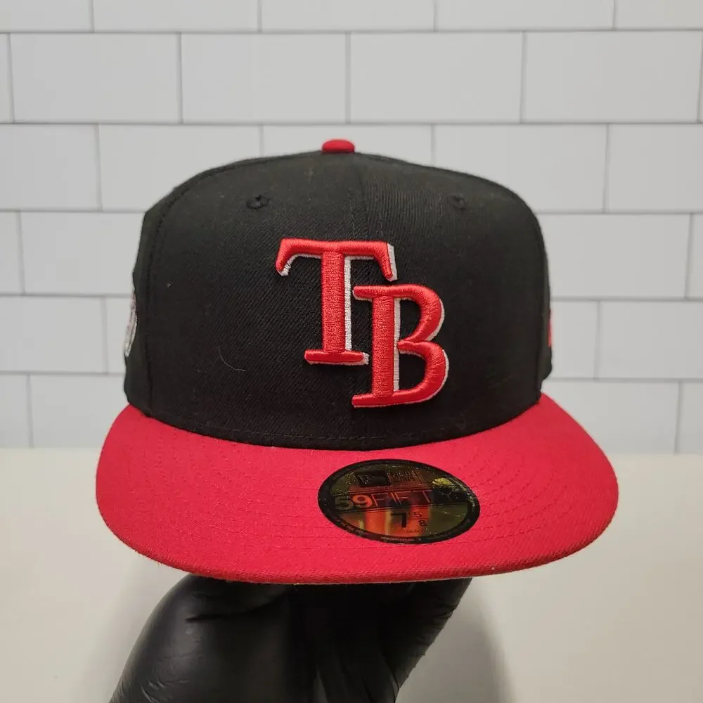 New Era Tampa Bay Devil Rays 59FIFTY Fitted Hat 7 5/8 Black Red Side Patch
